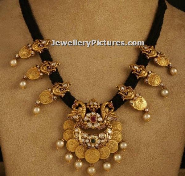 gold black thread jewellery indian necklace