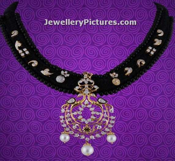 gold black threaded necklace designs