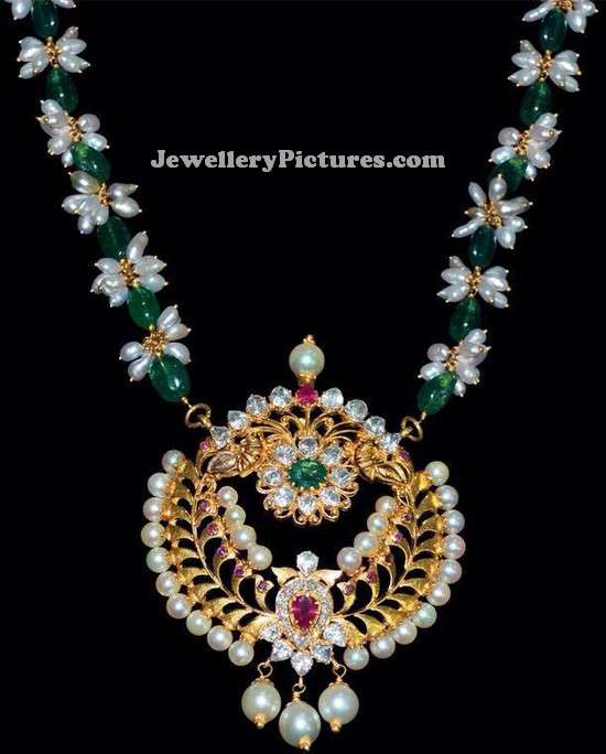 indian pearl jewellery designs catalogue emerald beads mala