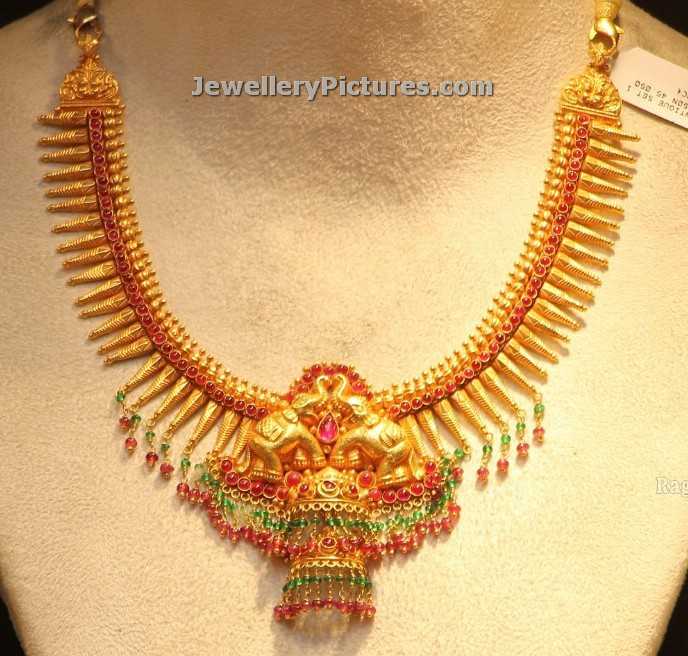 elephant design south indian gold necklace
