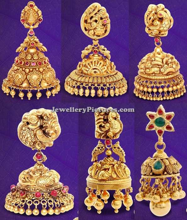gold temple jhumkas designs 