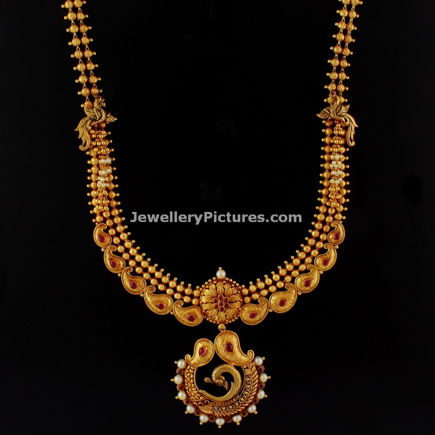 Antique Gold Haram Mango peacock Designs