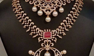 diamond mini haram with choker bridal jewellery design