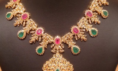 uncut diamond necklace studded with rubies in light weight