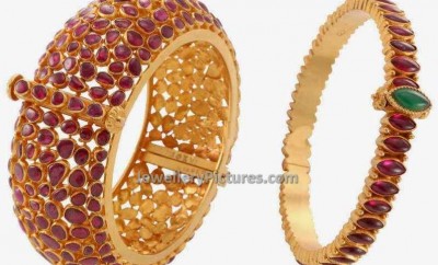 rubies adorned latest gold kada designs