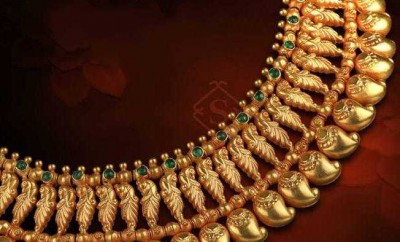 traditional gold necklace designs catalogue mango necklace studded with emeralds
