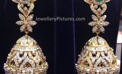 diamond jhumka earrings designs with emerald top