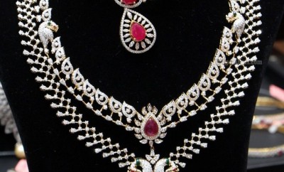 latest diamond jewellery designs haram and necklace set