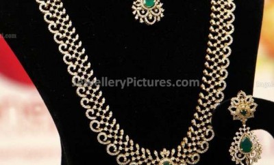 indian diamond jewellery designs necklace and long chain with earrings