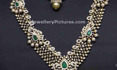 diamond haram sets necklace longchain and earrings