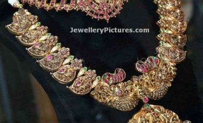 temple jewellery mango mala design with antique necklace