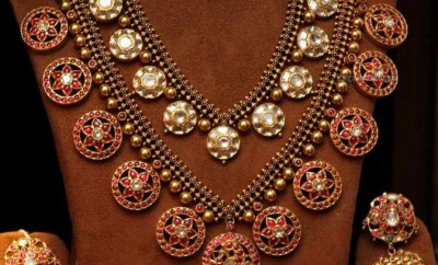 kundan ruby necklace antique haram