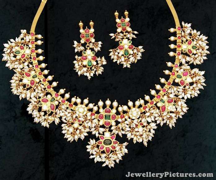 Gold and Pearl Gutta Pusalu Necklace - Jewellery Designs